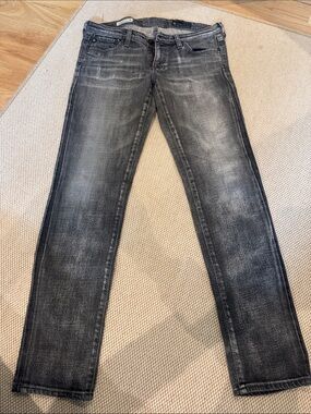 AG Womens Cigarette Fit Distressed Washed Gray Jeans